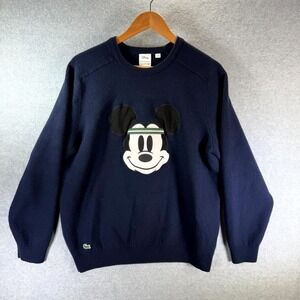 Lacoste Disney Sweater Unisex 2XL Navy Blue Wool Crew Neck Pullover Double Sided